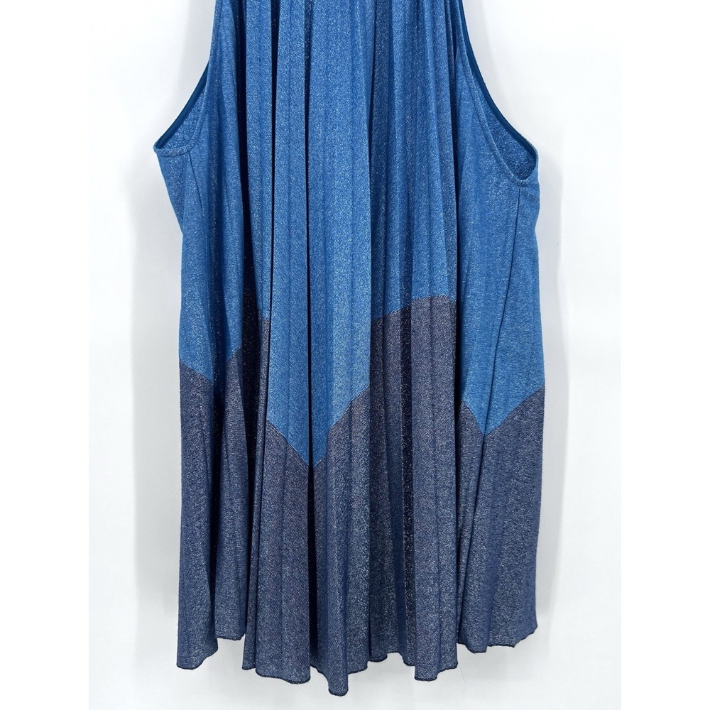 Free People Women's Pleated Love Metallic Mini Dress, Blue, XS Babydoll Style - Picture 7 of 14